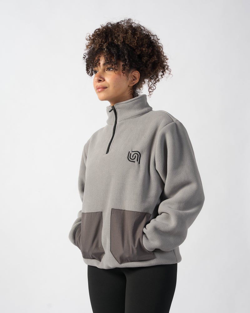 Beyond sportswear unisex Grey 1/4 zip fleece top - Image 1